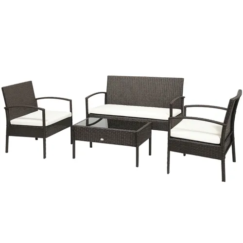 Outsunny Polyrattan Gartenmöbel Set 4-teilig - Unterhaltungsset für die Terrasse mit modernem Design, robustem Rattan und einem stabilen Stahlrahmen – ideal für ganzjährige Nutzung im Freien.