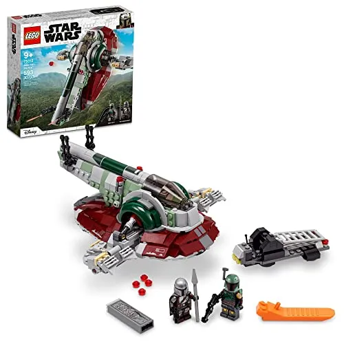 LEGO Star Wars Boba Fett’s Starship 75312 - Bauspielzeugset mit 593 Teilen, enthält ein aufklappbares Cockpit, rotierende Blaster und ein Transporter-Fahrzeug - ideales Geschenk für kreative Spielstunden!