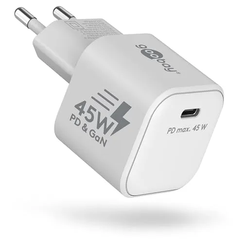 goobay 65332 USB-C PD Schnellladegerät (45W) / Handy Ladegerät/Netzteil für Ladekabel vom iPhone und andere Handys/Quick Charger Adapter/Netzstecker USB-C/Ladeadapter/weiß