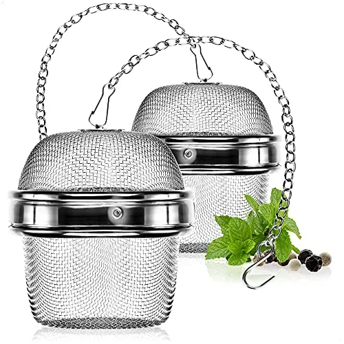 com-four® 2x Teesieb aus rostfreiem Edelstahl 304 - Tee-Ei Ø 6,5 cm für losen Tee, Gewürze und Kräuter - feinmaschiger Teefilter mit Kette - Gewürzsieb zum Mitkochen - Kräutersieb