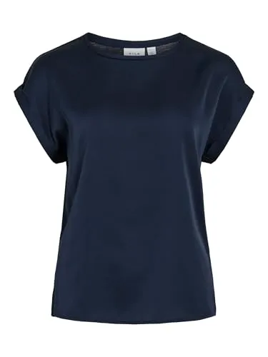 Vila VIELLETTE S/S Satin TOP/SU - NOOS - Damen T-Shirt mit überschnittenen Schultern, aus weichem Satin für einen lässigen und eleganten Look.