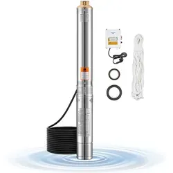 VEVOR 550W Tiefbrunnenpumpe - Wasserpumpen mit 550 W Leistung, max. Förderhöhe von 85 m und 65 L/min Durchfluss, ideal für Brunnen und Bewässerung.
