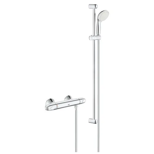 Grohe Grohtherm 1000 Brausethermostat-Set - Brausegarnituren mit 900 mm Brausestange, 100 mm Handbrause und innovativer GROHE EcoJoy® Wasserspar-Technologie für ein perfektes Duscherlebnis.