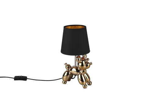 TRIO R50241079 Tischleuchte Hund Bello 1x40W E14 - Stilvolle Tierdeko - Stehleuchte in Hund-Design, ideal für stimmungsvolle Akzentbeleuchtung. Hochwertige Keramik in Gold und schwarzer Stoffschirm sorgen für einen eleganten Look.