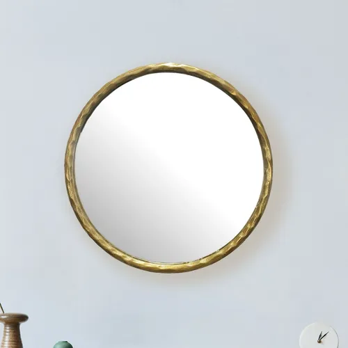 FINEBUY Wandspiegel Flurspiegel Rund Metall 60 cm Spiegel Flur Hängespiegel FB102859 (Dekospiegel Wand Gold mit Rahmen, Rund 60 cm), Flurspiegel Garderobenspiegel, Hängespiegel Modern