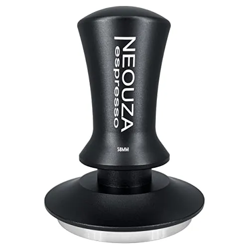 NEOUZA Espresso-Tamper federbelastet für Kaffeemaschinenzubehör, Antihaftbeschichtung, selbstnivellierend, raffinierter Griff, flacher Boden aus Edelstahl (58 mm, mattschwarz)