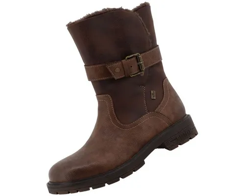 Mustang Damen Stiefelette mit Blockabsatz und Warmfutter 15M0022001 - Braun, Größe 37 EU - Wanderschuhe für Damen, modisch und warm gefüttert, ideal für kühlere Tage mit praktischem Reißverschluss und bequemem Blockabsatz.