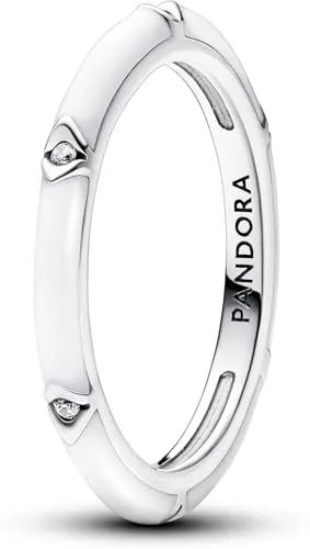 PANDORA Sterling Silver Enamel Cubic Zirconia Ring in White - Größe 60 - Eleganter Damenring aus Sterling Silber mit funkelndem Zirkonia und hochwertiger Emaille, perfekt für besondere Anlässe oder als stilvolles Accessoire.