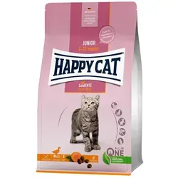 Happy Cat JUNIOR LAND-ENTE 4kg - Hochwertiges Trockenfutter für Katzen - Katzenfutter für junge Katzen 4-12 Monate, mit 79% tierischem Protein und Anti-Haarball-Effekt für ein gesundes Wachstum und glänzendes Fell.