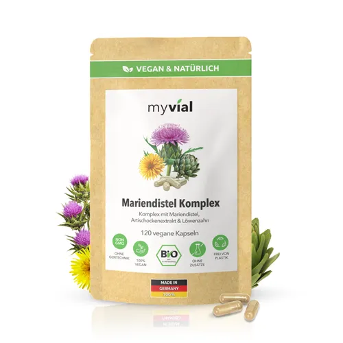 Bio Mariendistel Komplex 450mg - 120 vegane Kapseln - Nahrungsergänzungsmittel für Lebergesundheit, 60-Tage-Vorrat, hergestellt in Deutschland, bio-zertifiziert, leicht zu schlucken und ohne künstliche Zusätze.