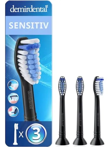 3er demirdental Sensitive Aufsätze passend für Philips Sonicare Ersatzbürsten, Weiche Bürstenköpfe für sensible Zähne, Schwarz, entspricht HX6053b