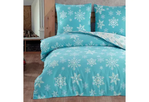 Buymax Biber Bettwäsche Set, 3-teilig, 200x200 cm - Kuschelige Winterbettwäsche aus 100% Baumwolle, mit praktischem Reißverschluss für einfaches Beziehen. Ideal für gemütliche Nächte in Türkis-Weiß.