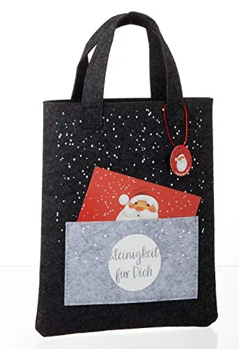 Geschenktrends Filztasche mit Grußkarte - Filzbeutel mit Henkeln - Wichtelgeschenk