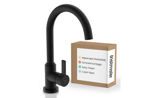 instmaier Küchenarmatur K3 - Hochdruckarmatur mit 360° Schwenkauslauf - Armaturen: Die instmaier K3 bietet einen hohen, schwenkbaren Auslauf für maximale Flexibilität in der Küche und überzeugt durch ihre elegante schwarz-matte Pulverbeschichtung.