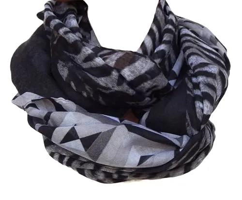 GIL-DESIGN XXL LOOP SCHAL SCHLAUCHSCHAL RUNDSCHAL HALSTUCH TÜCHER AUSWAHL HERBST WINTER 2023-2024 (Muster Grau Schwarz) (Leopard Muster Schwarz Grau)