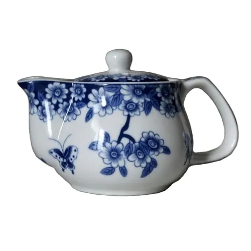 Kleine Porzellan-Teekanne, 266 ml, Teekanne mit Edelstahl-Teesieb, klassische chinesische Penoy-Blume (Liebe zum Schmetterling)