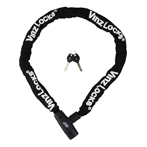 VINZ Olympus Kettenschloss | Kette Schloß für Fahrrad | Fahrradschloss mit Schlüsseln | Panzerschloss Mountainbike 120cm | Schwarz