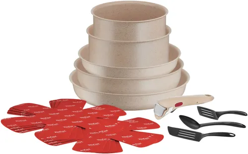 Tefal Set mit 17 Teilen Delight Ingenio L7839002 - Beige - Vielseitiges 17-teiliges Kochgeschirr-Set aus Aluminium, spülmaschinenfest und mit Wärmeindikator, ideal für alle Kochfelder.