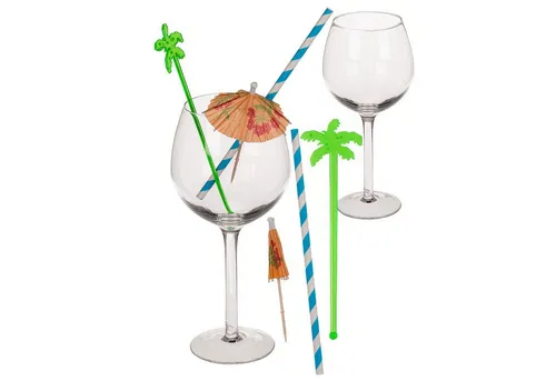Out of the Blue Cocktailglas Cocktailgläser Set mit Papierschirmchen Trinkhalm Untersetzer, 10-tlg., Glas, für 2 Personen