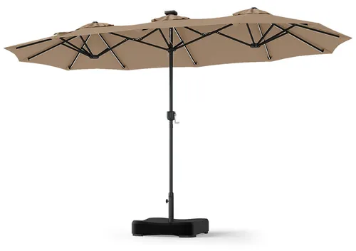 KOMFOTTEU Doppelter Sonnenschirm mit Solar-LEDs, 370 x 200 cm