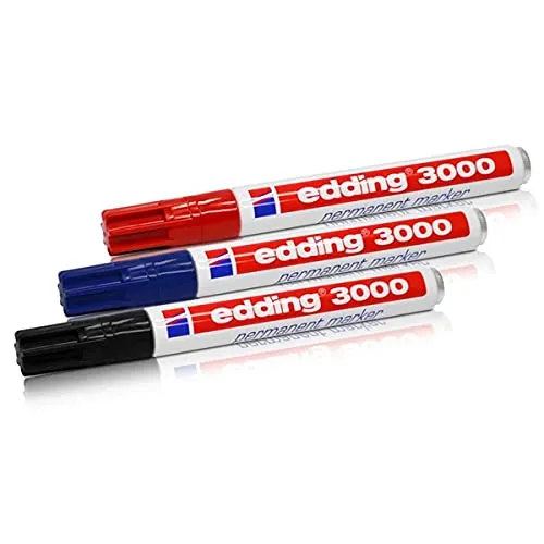 Edding Permanentmarker 3000 1, 5-3, 0mm 3er Set SW, rot, Blau