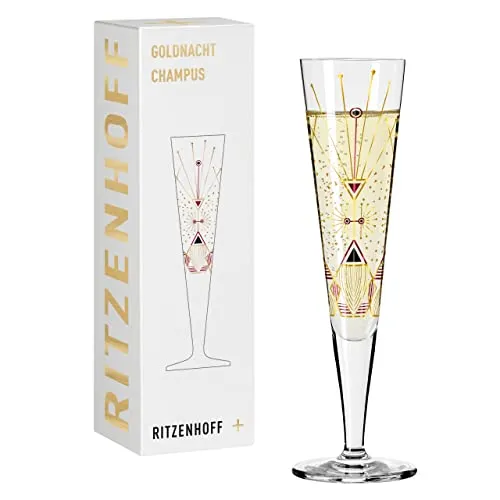 RITZENHOFF 1071025 Champagnerglas 200 ml - Serie Goldnacht Nr. 25 - Edles Designerstück mit Echt-Gold - Made in Germany