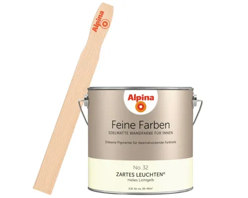 Alpina Wandfarbe Zartes Leuchten® mit Gratis Rührstab - Edelmatte Premium Wandfarbe für Innen, verleiht Ihrem Zuhause mit harmonischem Lichtgelb einen einzigartigen Charakter. Inklusive gratis Rührstab für perfektes Anrühren!