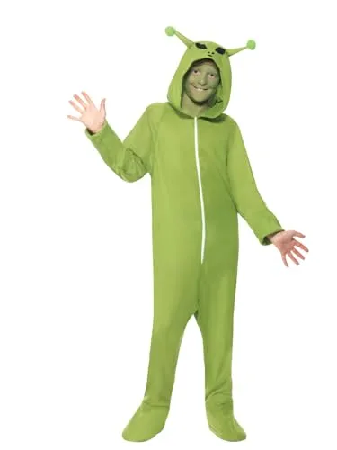 Smiffys Kostüm Alien - Unisex Ganzkörperanzug mit Kapuze, ideal für Karneval und Halloween, leichtes Material für angenehmes Tragegefühl