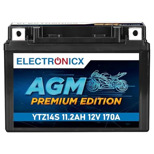 Electronicx YTZ14S AGM Motorradbatterie 12V 11,2Ah 170A – wartungsfreie, versiegelte Starterbatterie für Motorrad, Roller & Powersport – vibrationsfest, auslaufsicher, kompakt & sofort einbaufertig