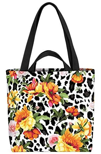 VOID Gelbe Pfingstrosen Leo-Print Tasche 33x33x14cm,15l Einkaufs-Beutel Shopper Einkaufs-Tasche Bag