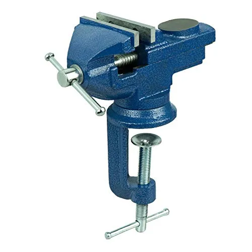 HRB Schraubstock 50 mm klemmbar für Werkbank, Schraubstock klein und drehbar massiv gefertigt mit Hammerschlaglackierung versehen, Feinmechanikerschraubstock