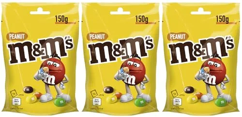 M&M'S Peanut 3x 150g | Peanut | Schokolinsen mit Erdnusskern | Schokolade Geschenk Snack Naschen Süßigkeiten Süßes | Drei Packungen (3 x 150g = 450g)
