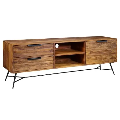 FineBuy TV Lowboard Sheesham - Massivholz TV Board für Ihr Wohnzimmer - TV Schrank aus Sheeshamholz, modern und elegant. Ideal für Wohnzimmer, bereits fertig montiert und bietet viel Stauraum.