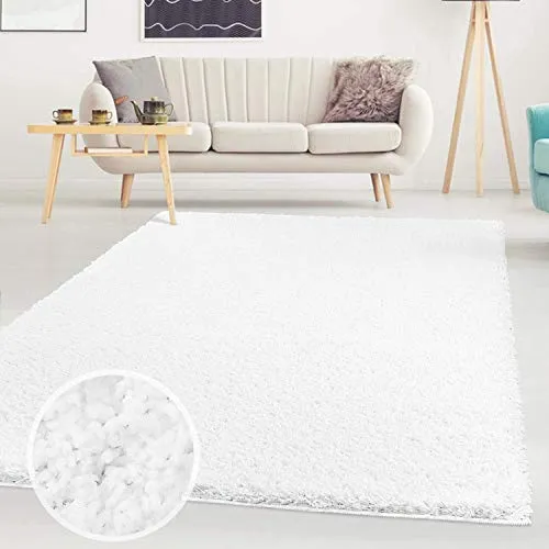 ayshaggy Shaggy Teppich Hochflor Langflor Einfarbig Uni Weiß Weich Flauschig Wohnzimmer, Größe: Läufer 80 x 150 cm
