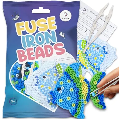 La Manuli Bügelperlen Fisch mit Stiftplatte, Pinzette, Bügelpapier, 5mm Steckperlen