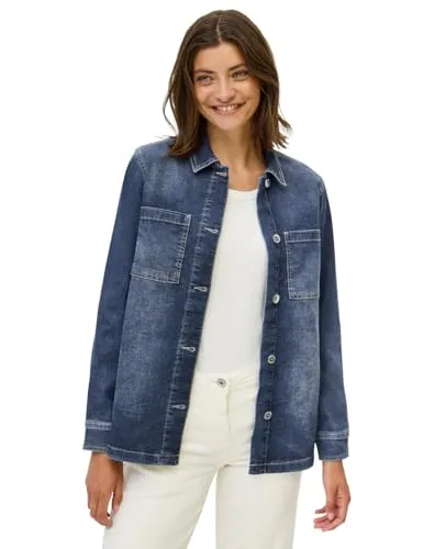 CECIL Jeansjacke Denim-Overshirt mit Knopfleiste und Brusttaschen - Trendige Übergangsjacke mit dekorativem Aufnäher, aus strapazierfähigem Stretch-Denim für optimalen Tragekomfort – perfekt für lässige und schicke Outfits!