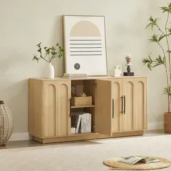 Sideboard Mdf Eiche 160 X 40 X 80 Cm Mit Bogenfront, 2 Türen, Soft-close, Kippschutz Und Viel Stauraum