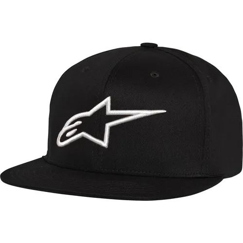 Alpinestars Herren Ageless Flat Hat, Schwarz-Weiss, S-M EU - Kleidung, stylischer Flat Bill Hat aus 98% Baumwolle, ideal für sportliche Aktivitäten und lässige Outfits mit gesticktem Logo.