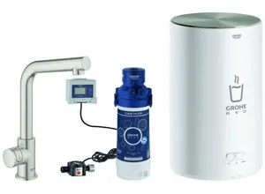 Grohe Küchenarmatur Red Mono L-Auslauf, Boiler M - Kochendes Wasser auf Knopfdruck - Spültischarmatur mit kindersicheren Touch-Tasten für sofort kochendes Wasser. Ideal für moderne Küchen, sorgt für Komfort und Sicherheit.