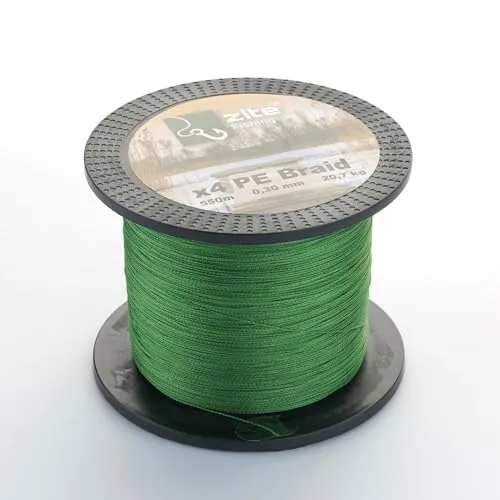 Zite Fishing Angelschnur Geflochten 4-Fach – Braided Line 4X PE 550m Spule – 0,14-0,30mm Angelsehne Geflechtschnur Grün (20,7 kg / 0,30 mm)
