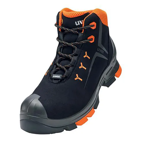 uvex 2 Stiefel S3 schwarz, orange Weite 11 Gr. 42 - Wanderschuhe mit 100% metallfreier Zehenschutzkappe, optimaler Dämpfung und atmungsaktivem Obermaterial für höchsten Tragekomfort und Sicherheit im Arbeitsalltag.
