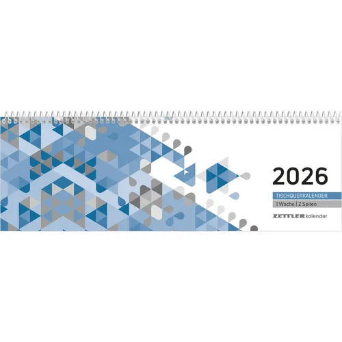 Zettler Tischkalender 116, Jahr 2026, Querkalender, 1 Woche = 2 Seiten, 30 x 10 cm