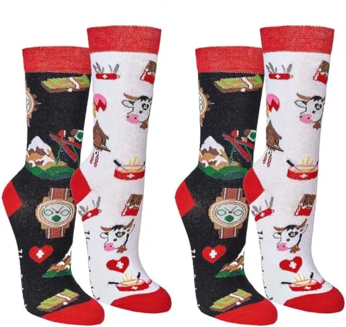 Produktbild WOWERAT Witzige Socken „Schweiz“ für Teenager, Damen und Herren, 2er-Bündel (Gr.36-41, 6209.97, Farbe: schwarz - schwarz/„Schweiz“)