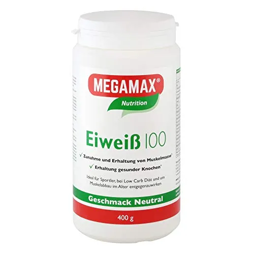 Megamax Eiweiss Neutral 400g Molkenprotein + Milcheiweiß Eiweiß Protein Für Muskelaufbau und Diaet -PROTEINPULVER ideal zum Backen Low Carb Protein-Shake für Muskelaufbau und Fitness