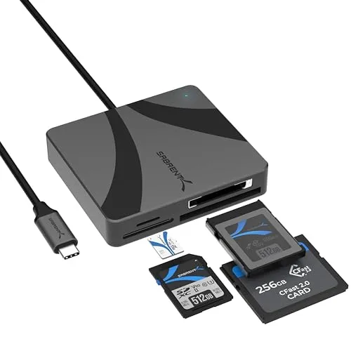 SABRENT USB C Multi Kartenleser mit CFexpress Typ B, CFast 2.0, UHS-II SDXC, und microSD, Erreicht die volle Transfer Geschwindigkeit von V30, V60 und V90 Karten [CR-C4PM]