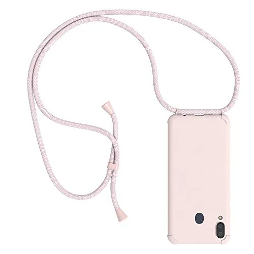EAZY CASE Handykette kompatibel mit Samsung Galaxy M20 Handyhülle mit Umhängeband, Handykordel mit Schutzhülle, Silikonhülle, Hülle mit Band, Stylische Kette für Smartphone, Full Color Altrosa
