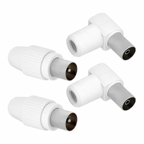 TV Antennenstecker Koaxial 2x Winkelbuchse 2x Stecker IEC Koaxialkabel Adapter