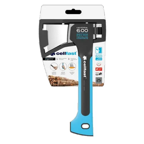 CELLFAST Beil Axt - Ideal für Camping und Gartenarbeit - Äxte, perfekt für Camping und Survival. Robuste Klinge aus induktionsgehärtetem Stahl und ergonomischer Griff mit SAFETOUCH-Oberfläche für sicheren Halt und Komfort.