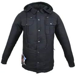 Alpha Speeds Motorradjacke Flanell-Holzfäller Motorrad KEV ARAMID Lumber-Biker Hemd PRO Schwarz (Wasserdicht & Winddicht & Atmungsaktiv + wasserdichte Reißverschlüsse) mit abnehmbare Kapuze & Innenjacke, All Season, inklusive Protektoren M