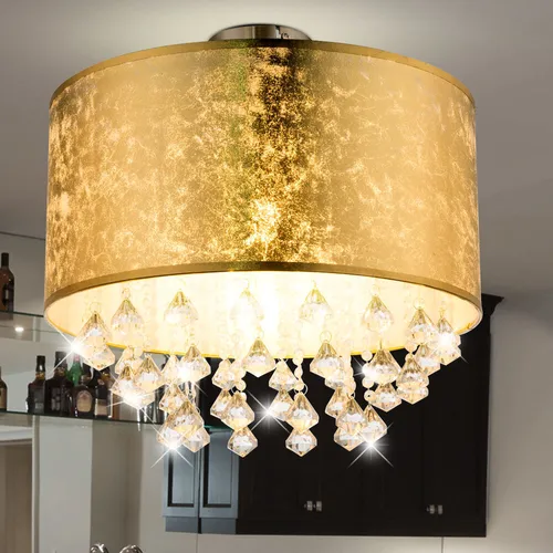 Elegante Deckenlampe AMY mit Blatt-Gold Design - Lampen im Set mit einzigartigem Blatt-Gold Design und hängenden Acrylkristallen. Inklusive LED Leuchtmittel für warmweißes Licht und energieeffiziente Beleuchtung.